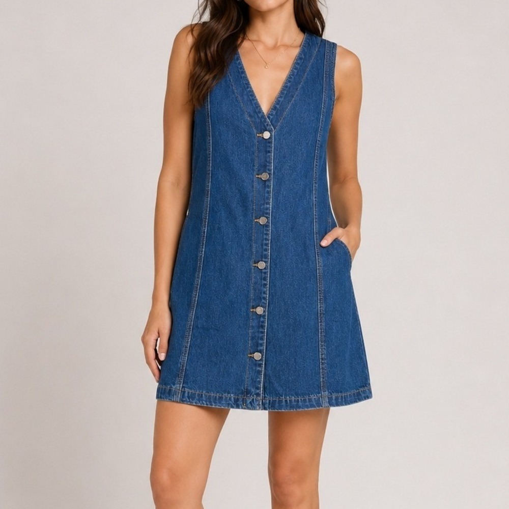 Paper Heart Womens Indigo Blue Denim Button Down Mini Dress PH12217 Size 6 NEW